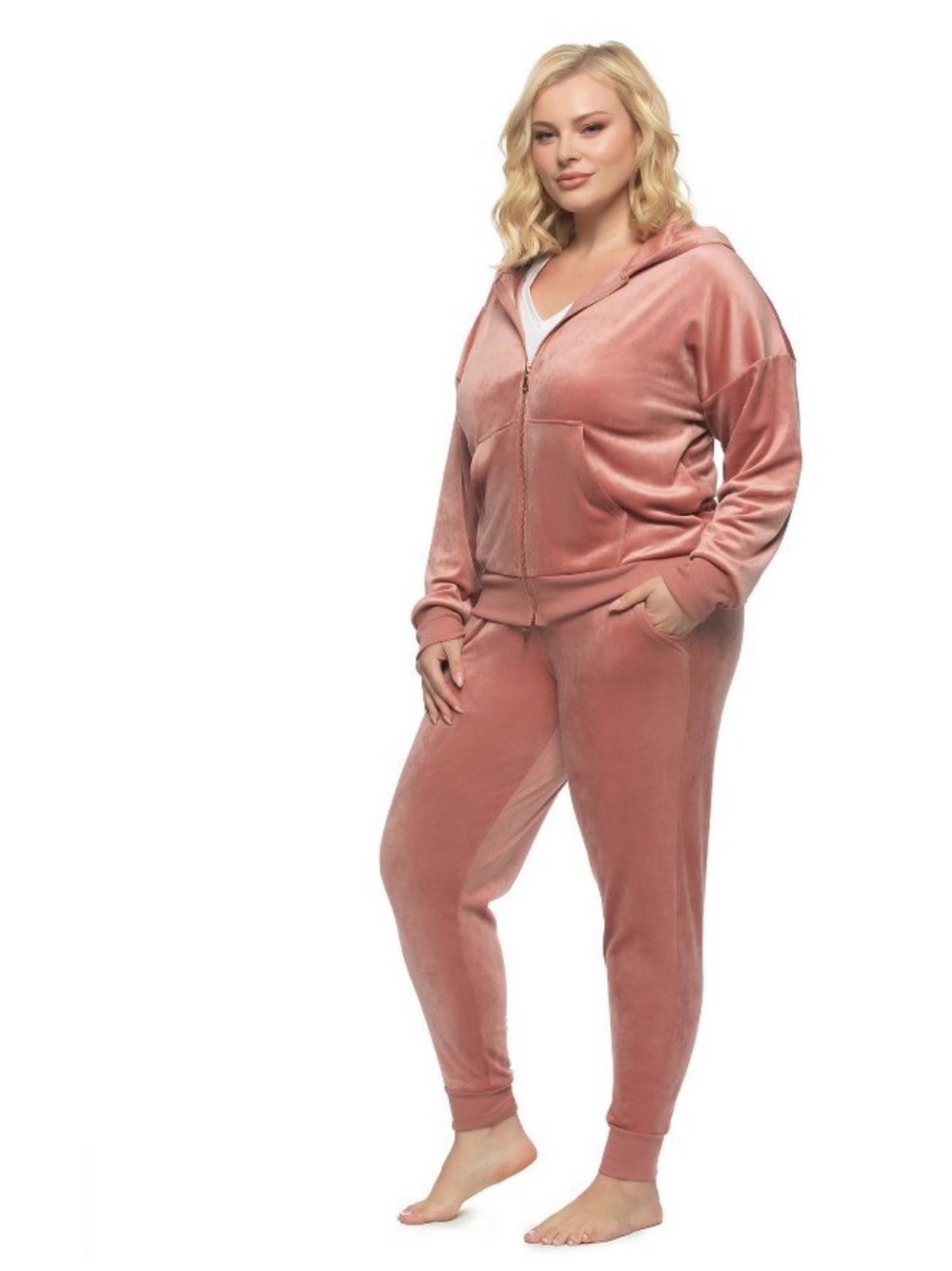 Felina Velour Zip Hoodie & Jogger Set - Dusty Rose Size M - Jacket & Pants